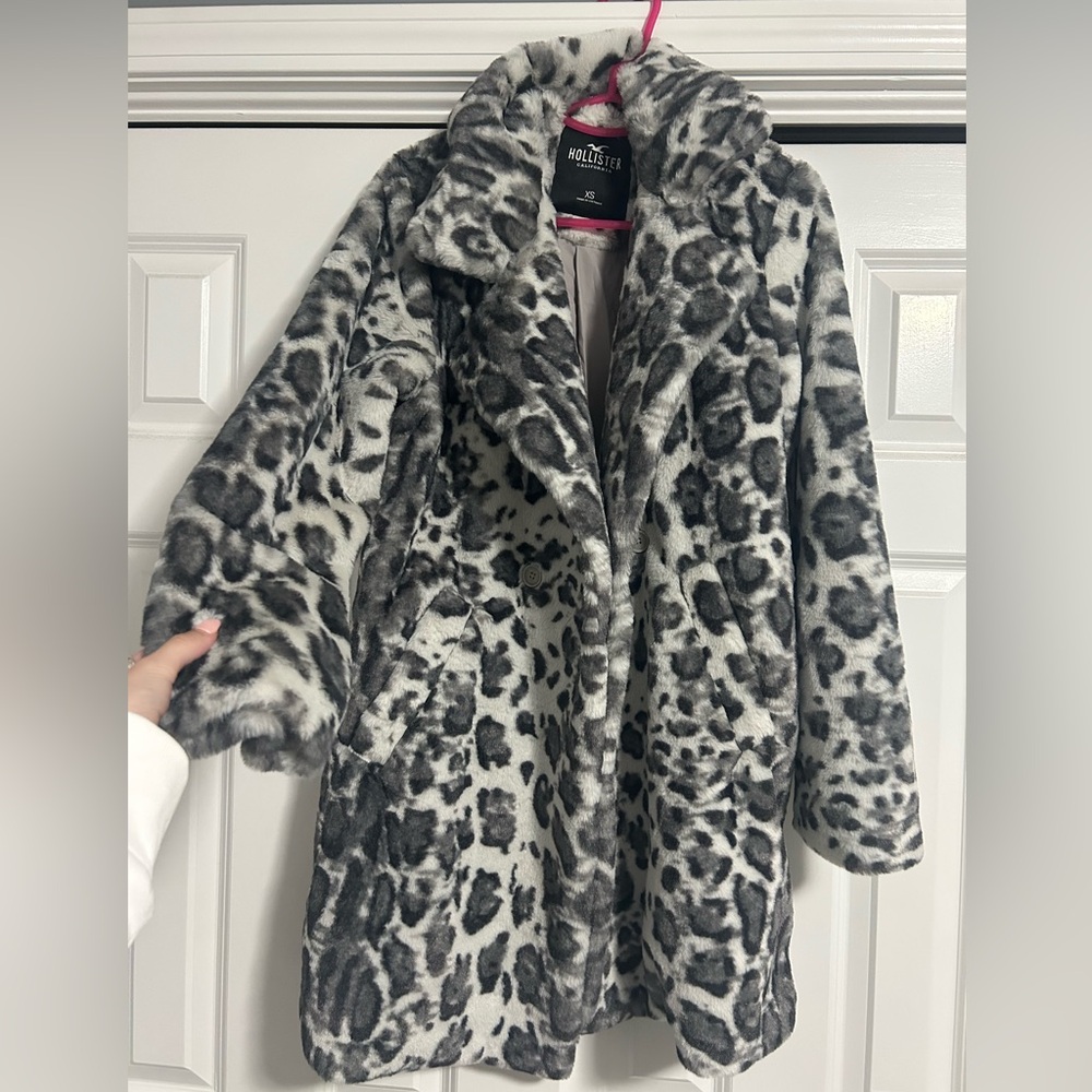Hollister Gray and Black Faux Fur Coat
